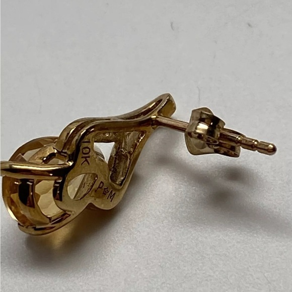 10K Yellow Gold Natural Citrine and 0.10ct Diamond Pave Stud Earrings New - Picture 6 of 12